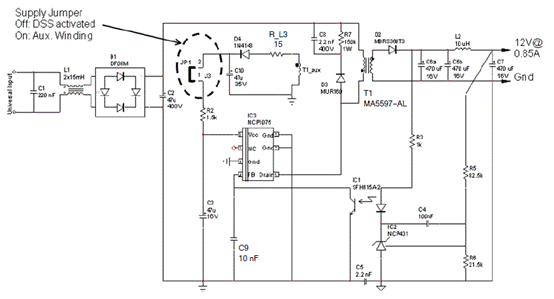 85a通用输入电源电路图   15w开关电源评估板ncp1075sotgevb