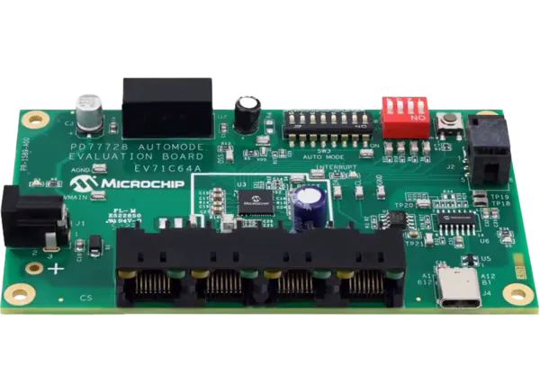 Microchip Technology EV71C64A自动模式评估板(PD77728 PoE控制器/管理器)的介绍、特性、及应用