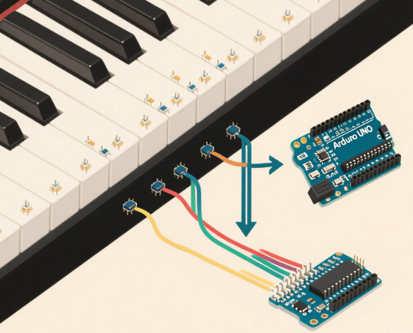 基于 Arduino UNO 的电子钢琴键盘（示意图+代码）