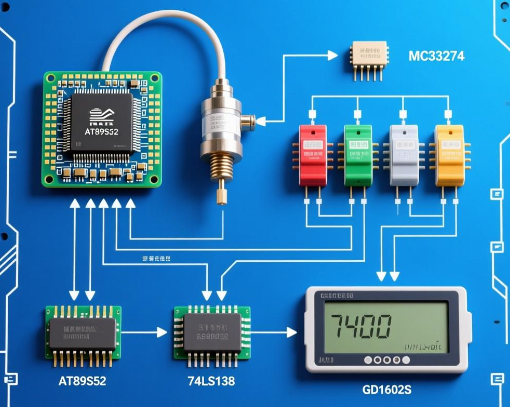 基于MPX2100DP压力传感器+AT89S52单片机+MC33274四运算放大器+74LS138+GD1602S+SN75LBC184的高精度数据采集系统设计方案