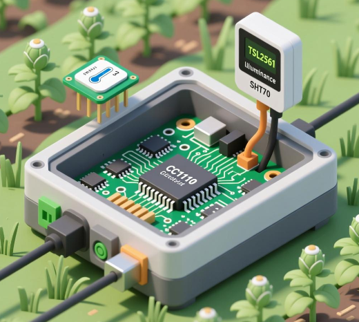 基于CC1110单片机,SHT71温湿度传感器,TSL2561照度传感器实现油菜田间生态环境数据采集装置设计方案