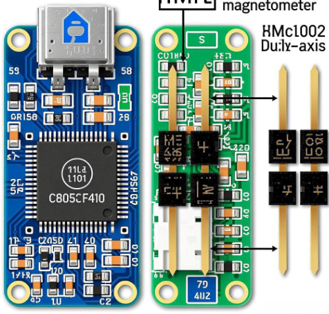 基于C8051F410单片机和HMCl001单轴磁阻传感器、HMCl002双轴磁阻传感器实现数字式磁强计的设计方案