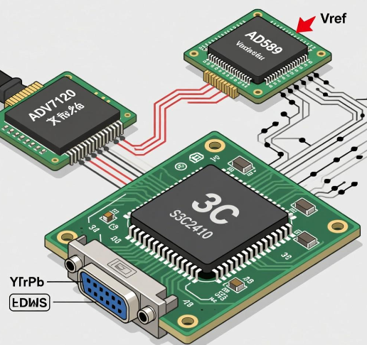 基于ARM处理器S3C2440/S3C2410+ADV7120高速视频数模转换芯片+AD589电压基准芯片的VGA显示系统设计方案