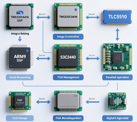 基于DSP处理器TMS320C6416+ARM9处理器S3C2440与FPGA+TLC5510芯片的实时光电图像识别系统设计方案