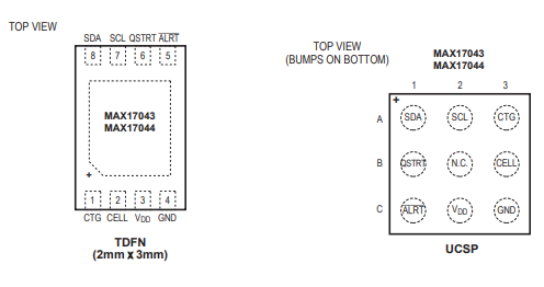 MAX17043结构紧凑的低成本1S/2S电量计