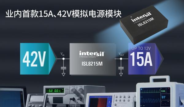 Intersil推出15A、42V单通道DC/DC步降模拟电源模块ISL8215M