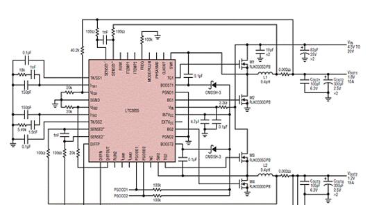 Linear LTC3855双路多相降压电源控制方案