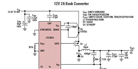Linear LTC3824 4-60V输入降压DC转换器应用方案