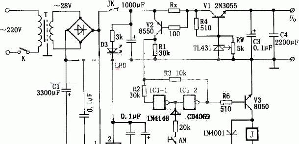 基于CD4069和2N3055的1.8～35.3V连续可调稳压电源设计