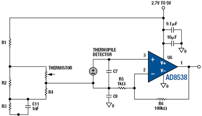 基于AD8538的在红外数字体温计中使用热电堆传感器解决方案