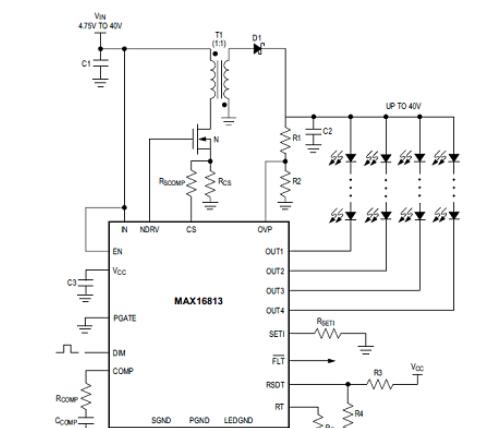 基于Maxim公司的MAX16813高效高亮(HB)LED四路驱动方案