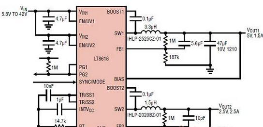 基于Linear的LT8616高效高速双路降压电源解决方案