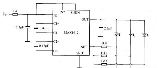 MAX1912电荷泵驱动白光LED电路图