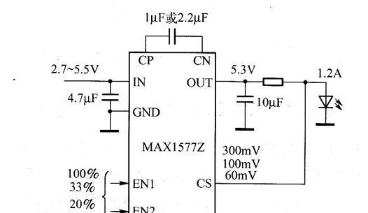 MAX1577V/MAX1577Z电荷泵驱动白光LED电路图