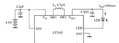 LT3543+A997AS-4R7M电感器的驱动白光LED电路图