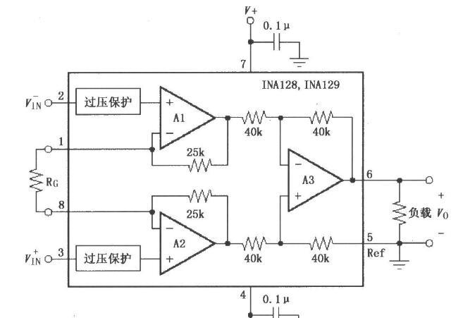 INA128/INA129的信号和电源的基本连接电路