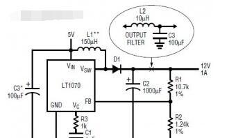 基于LT1070/LT1071单片开关稳压器的升压转换器电路图