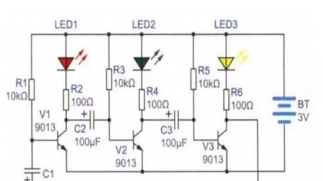 3只LED循环灯电路