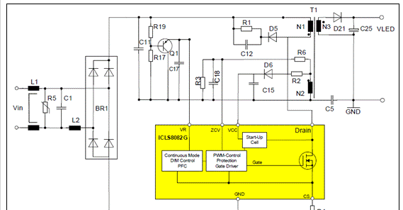 Infineon ICLS8082G带PFC和调光的离线LED控制方案
