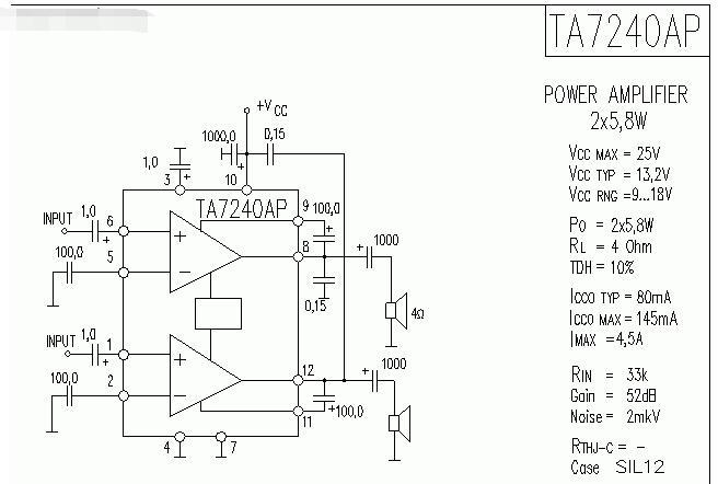 TA7240AP功率放大器电路图纸原理图