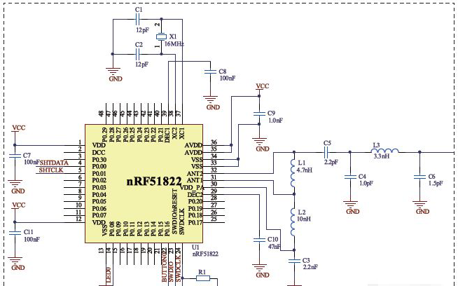基于nRF51822蓝牙芯片和SHT11温湿度传感器的温湿度传感器节点设计方案