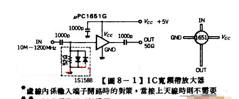 10M-1200MHZ之μPC1651G宽频带放大器电路图