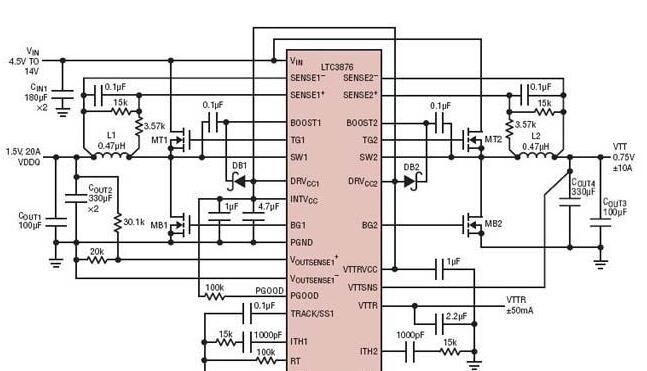 LTC3876完整的DDR电源解决方案