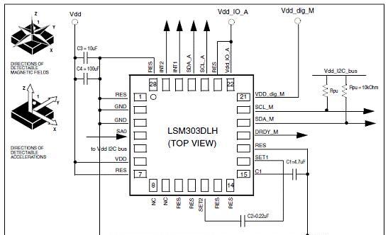 ST LSM303DLH 3D数字线性加速度传感方案