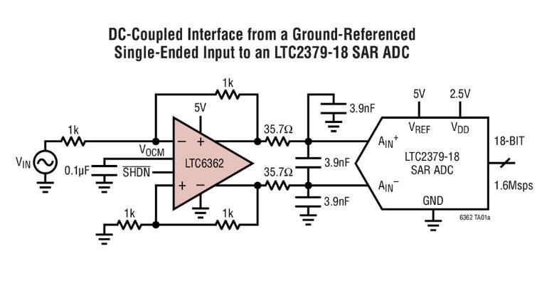 LTC6362精准、低功率轨至轨输入/输出差分运算放大器/SAR ADC驱动器