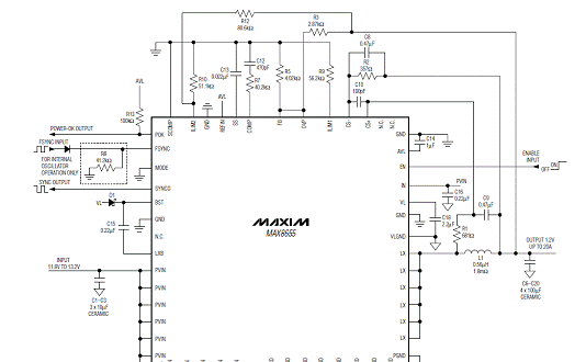 Maxim MAX8655宽输入25A降压电源稳压方案