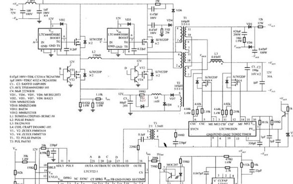 LTC3722-1控制的大功率DC/DC电路图