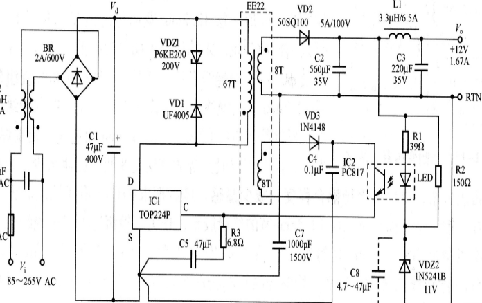  20W／12V输出开关电源电路图