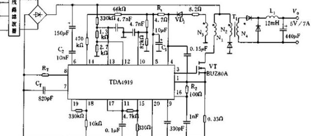 采用TDA4919构成的开关稳压电源电路