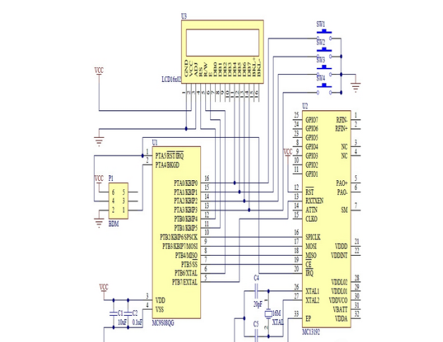 基于MC9S08QG8低端微控制器+MC13192 RF收发器的蓝牙无线控制电路设计方案