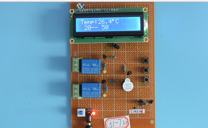 基于51单片机的温度控制系统报警器恒温箱水温热水器设计-万用板-原理图+PCB图+程序源码72