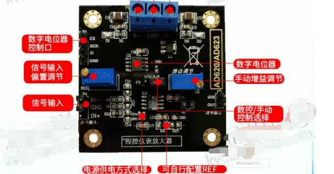 仪表放大器 AD620电压放大器 数控MCP41010增益调节 差分信号模块