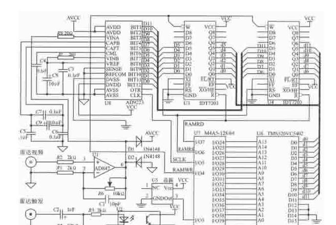 基于DSP芯片TMS320VC5402+A/D变换器AD9223+IDT7203实现雷达回波信号采集和处理系统的设计方案