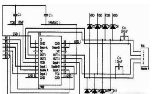 基于Atmega128单片机+NRF24L01+L298P电机驱动芯片实现无人车控制系统电路设计方案