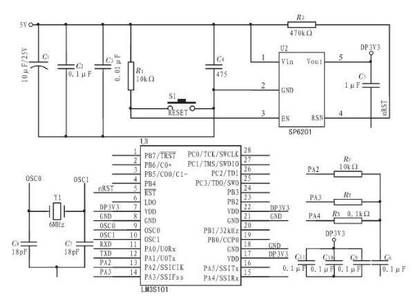 基于32位ARM处理器LM3S101+SP6201差线性稳压器的温度测量模块设计方案