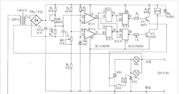基于LM339电压比较器+CD4011与非门集成电路的多功能光控开关电路方案