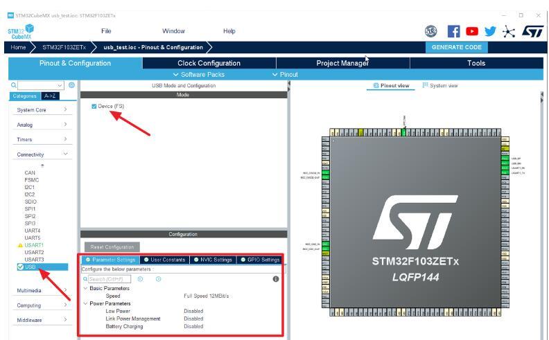 基于STM32F103zet6芯片使用USB虚拟串口设计方案