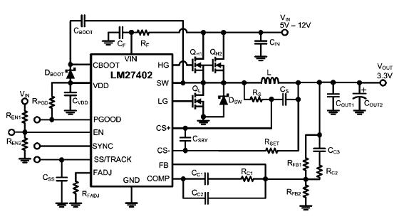 NS LM27402 20A高性能同步降压电源控制方案