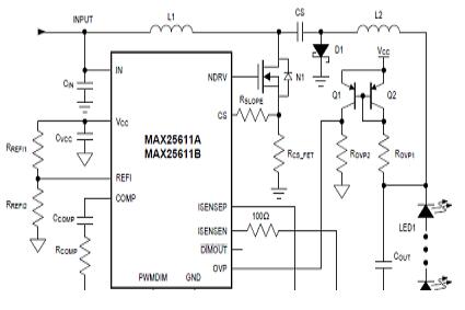 Maxim MAX25611A/MAX25611B汽车高压HB－LED控制器解决方案