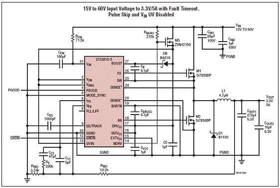 Linear LTC3810-5 60V同步降压电源转换解决方案