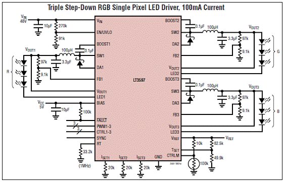 Linear LT3597 60V三路降压LED驱动方案