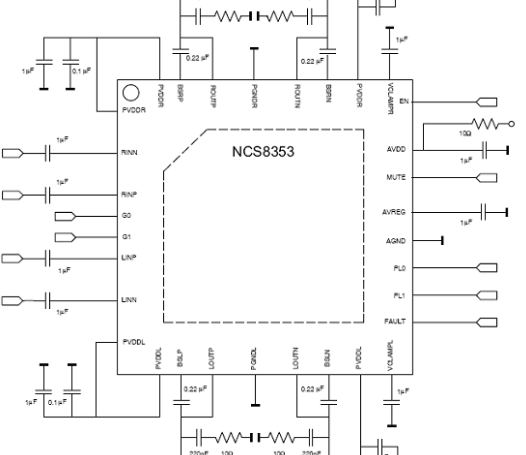 On Semi NCS8353立体声每路20W D类功率放大方案