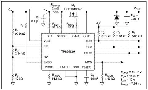 TI TPS24720 2.5V-18V热插拔控制方案