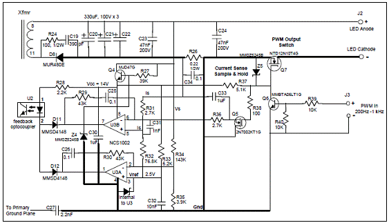 On Semi NCL30001 60W(100V 450mA)离线LED驱动器解决方案