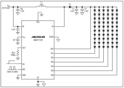 Maxim MAX17129低成本6串白光LED驱动方案