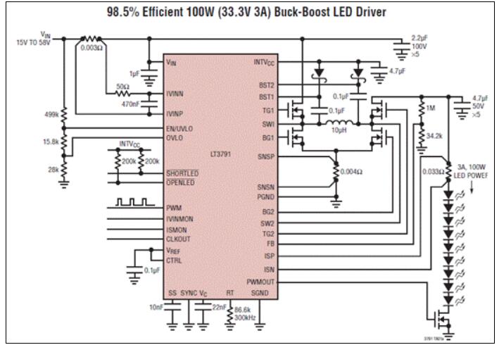Linear LT3791升降压100W LED驱动方案